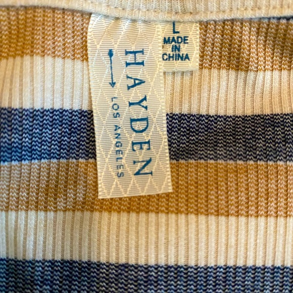 Juniors brown & cream stripe Tie Front Sweetheart Crop top by Hayden NWT size L - Picture 7 of 7